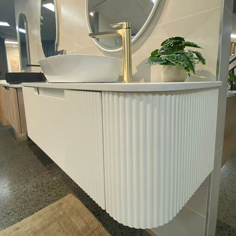 Close-up styling shot of the Aulic Petra Mark II 750mm wall hung vanity