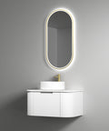 Side view of the Aulic Petra Mark II 750mm wall hung vanity showing drawer depth
