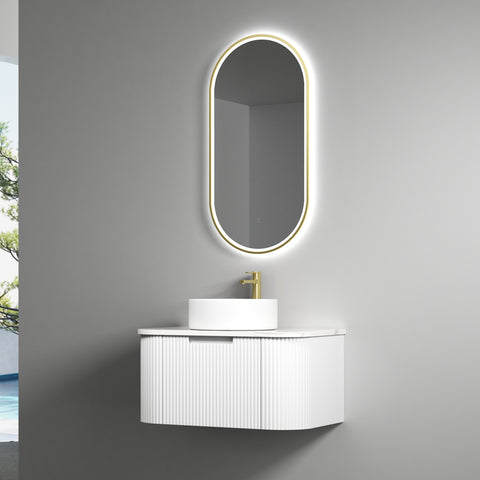 Side view of the Aulic Petra Mark II 750mm wall hung vanity showing drawer depth