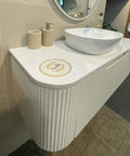 Close-up styling shot of the Aulic Petra Mark II 900mm wall hung vanity