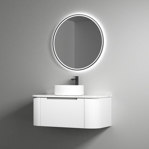 Side view of the Aulic Petra Mark II 900mm wall hung vanity showing drawer depth