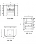 Aulic Ramee 750mm wall hung vanity dimensions diagram