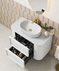 Close-up styling shot of the Aulic Ramee 750mm wall hung vanity