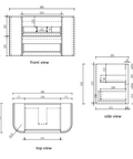 Aulic Ramee 900mm wall hung vanity dimensions diagram