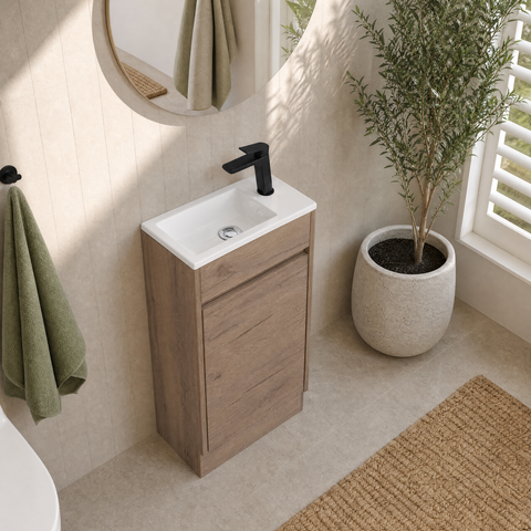 Aulic Revit 465mm floor standing vanity shown in a finished bathroom