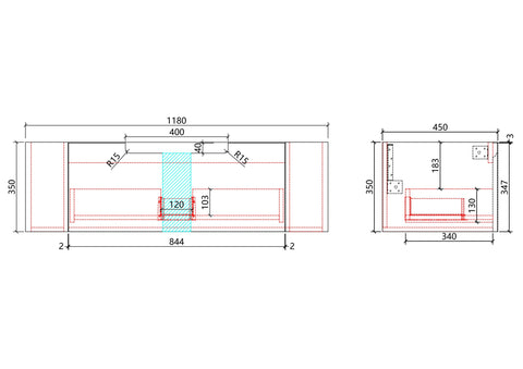 Aulic Savio 1200mm wall hung vanity dimensions diagram