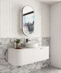 Aulic Savio 1200mm wall hung vanity styled in a bathroom