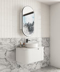 Aulic Savio 750mm wall hung vanity styled in a bathroom