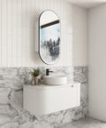 Aulic Savio 900mm wall hung vanity styled in a bathroom