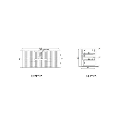 Aulic Tuscana 1200mm wall hung vanity dimensions diagram