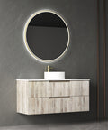 Side view of the Aulic Tuscana 1200mm wall hung vanity showing drawer depth