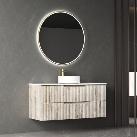Side view of the Aulic Tuscana 1200mm wall hung vanity showing drawer depth