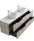 Open drawers of the Aulic Tuscana 1800mm wall hung vanity showing the graphite interior