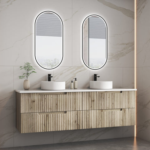 Close-up styling shot of the Aulic Tuscana 1800mm wall hung vanity