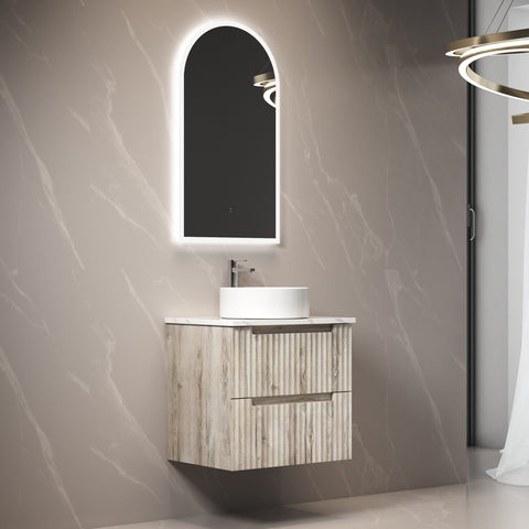 Side view of the Aulic Tuscana 600mm wall hung vanity showing drawer depth