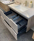 Close-up styling shot of the Aulic Tuscana 750mm wall hung vanity