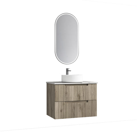 Aulic Tuscana 750mm wall hung vanity styled in a bathroom