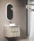 Aulic Tuscana 750mm wall hung vanity styled in a bathroom