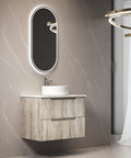 Side view of the Aulic Tuscana 750mm wall hung vanity showing drawer depth