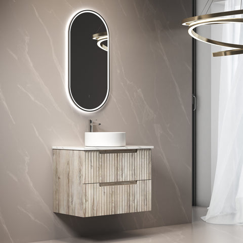 Side view of the Aulic Tuscana 750mm wall hung vanity showing drawer depth