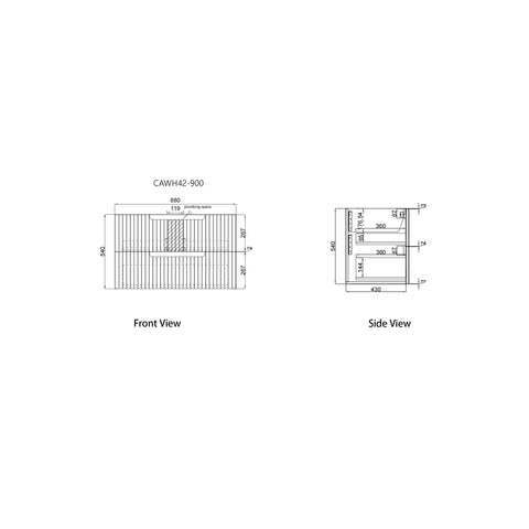 Aulic Tuscana 900mm wall hung vanity dimensions diagram