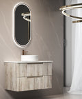 Side view of the Aulic Tuscana 900mm wall hung vanity showing drawer depth
