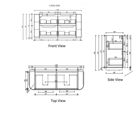 Aulic Varcelli 1500mm floor standing vanity dimensions diagram