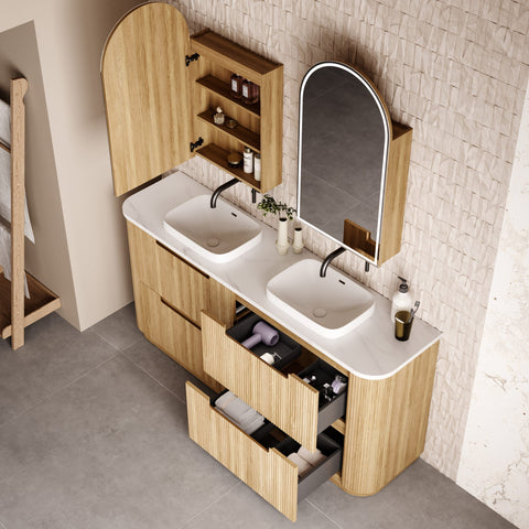 Close-up styling shot of the Aulic Varcelli 1800mm floor standing vanity