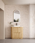 Aulic Varcelli 900mm floor standing vanity styled in a bathroom
