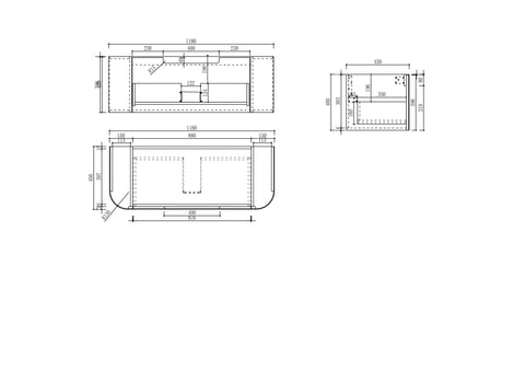 Aulic Varcelli Mono 1200mm wall hung vanity dimensions diagram