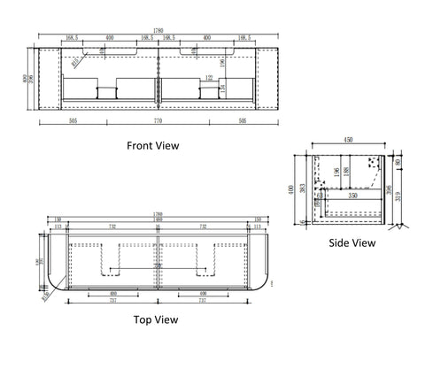Aulic Varcelli Mono 1800mm wall hung vanity dimensions diagram