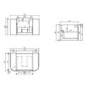 Aulic Varcelli Mono 750mm wall hung vanity dimensions diagram