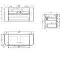 Aulic Varcelli Tier 1200mm wall hung vanity dimensions diagram
