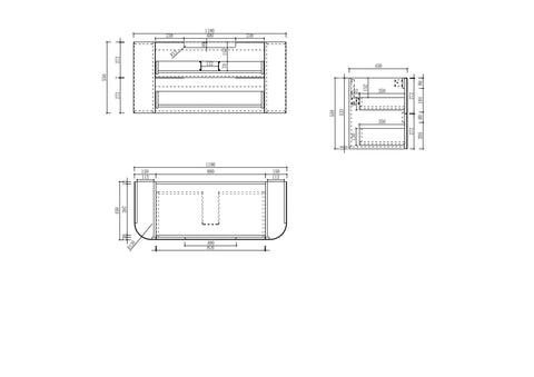 Aulic Varcelli Tier 1200mm wall hung vanity dimensions diagram