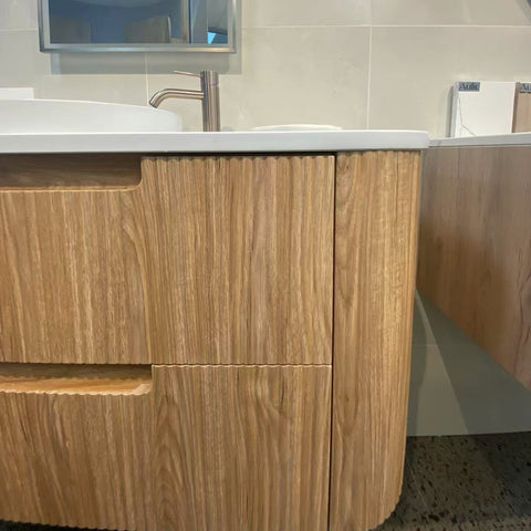 Close-up styling shot of the Aulic Varcelli Tier 1200mm wall hung vanity