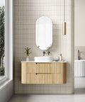 Aulic Varcelli Tier 1200mm wall hung vanity styled in a bathroom