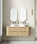 Aulic Varcelli Tier 1500mm wall hung vanity styled in a bathroom