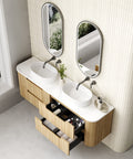 Close-up styling shot of the Aulic Varcelli Tier 1800mm wall hung vanity