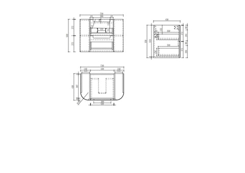 Aulic Varcelli Tier 750mm wall hung vanity dimensions diagram