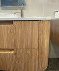 Close-up styling shot of the Aulic Varcelli Tier 750mm wall hung vanity