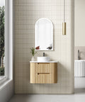 Aulic Varcelli Tier 750mm wall hung vanity styled in a bathroom