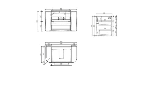 Aulic Varcelli Tier 900mm wall hung vanity dimensions diagram