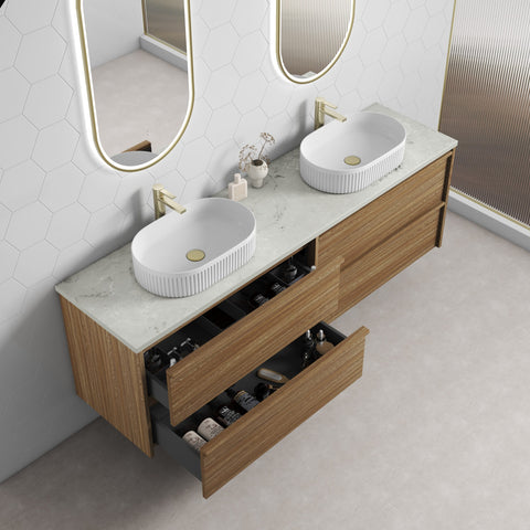 Close-up styling shot of the Aulic Venetta 1800mm wall hung vanity