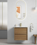 Aulic Venetta 600mm wall hung vanity styled in a bathroom