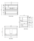 Aulic Venetta 750mm wall hung vanity dimensions diagram