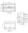 Aulic Venetta 900mm wall hung vanity dimensions diagram