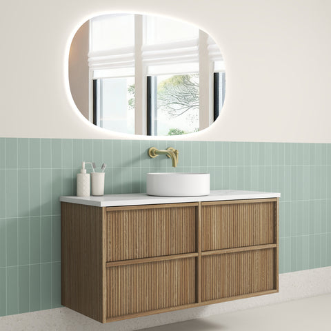 Aulic Venetta Fluted 1200mm wall hung vanity shown in a finished bathroom