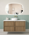 Aulic Venetta Fluted 1200mm wall hung vanity styled in a bathroom