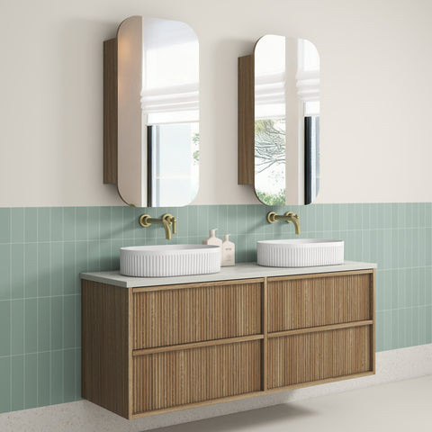 Aulic Venetta Fluted 1500mm wall hung vanity shown in a finished bathroom
