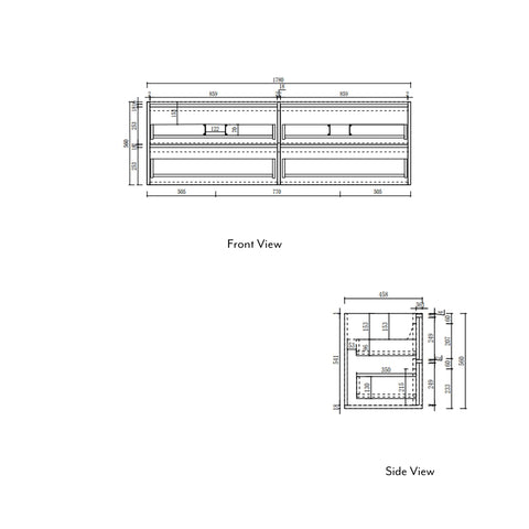 Aulic Venetta Fluted 1800mm wall hung vanity dimensions diagram